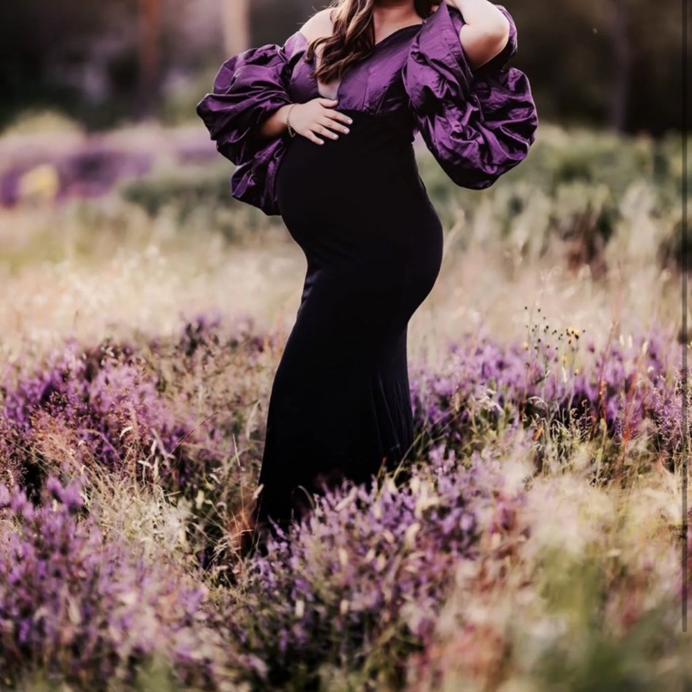 Black and Purple Off the Shoulder Maternity Gown
